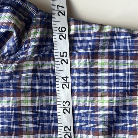 Peter Millar Blue & Green Plaid Button-Up 100% Cotton Shirt Mens Size XL - Picture 7 of 10